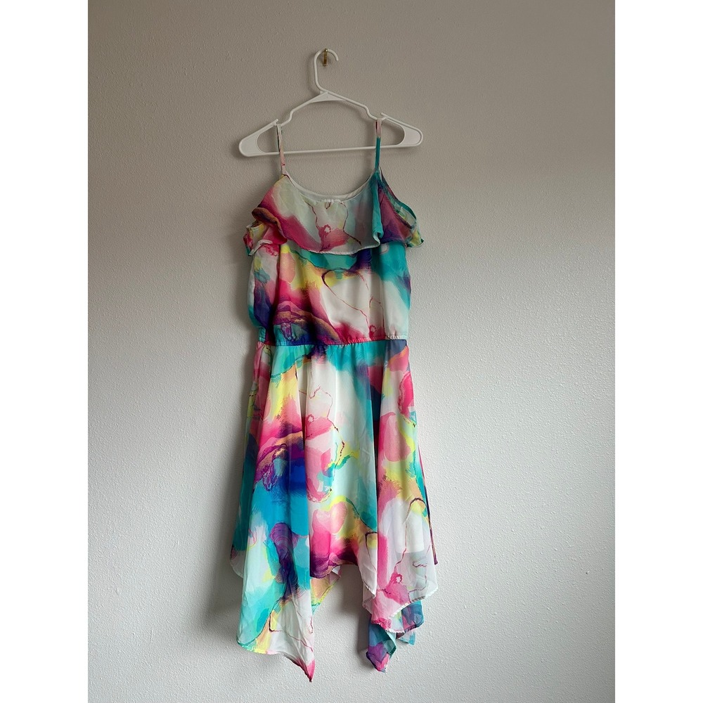 The Childrens Place Girls XL Watercolor Abstract Ruffle Handkerchief Dress